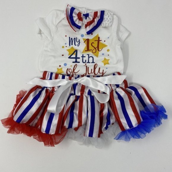 My 1st 4th of July 3 Pc. Patriotic Skirt Outfit Infant Girls 3-6 Months - Picture 2 of 8